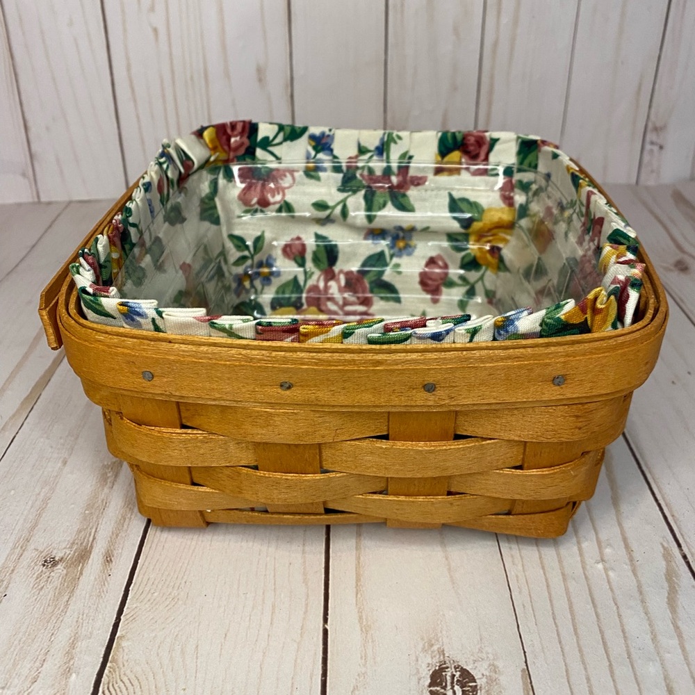 Longaberger Square Basket with Floral Lining and Plastic Insert like new